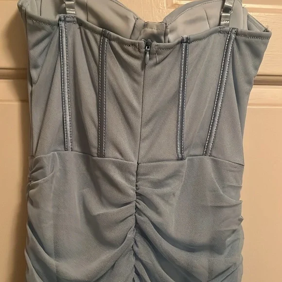 Baby Blue Ruched Mini Dress - Picture 5 of 7